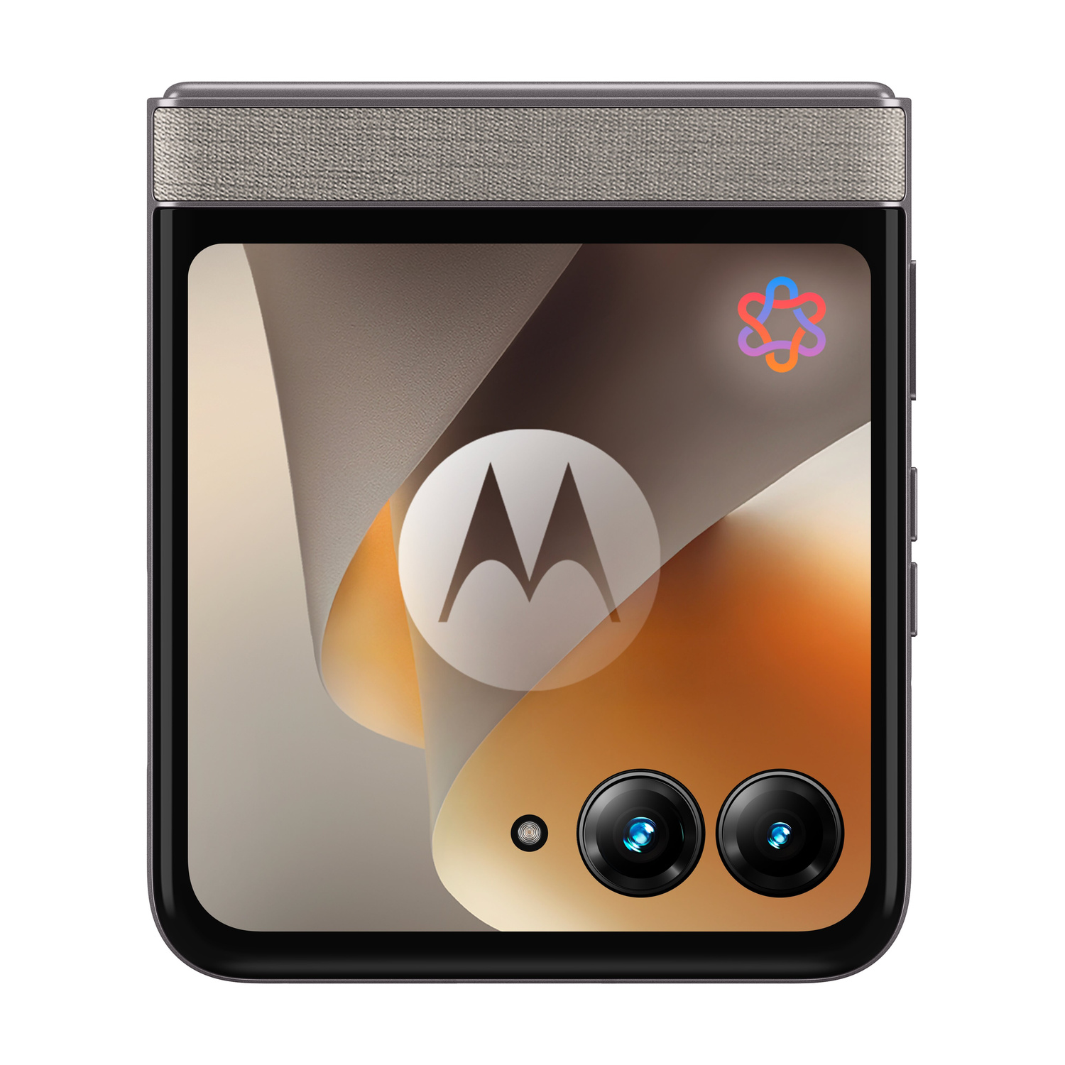 Un telefono a conchiglia Motorola chiuso con due fotocamere e display esterno.