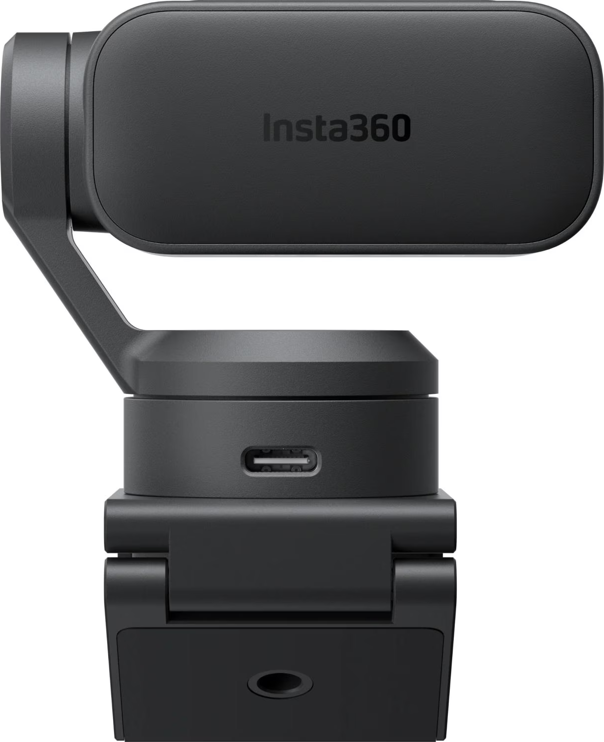 Gimbal Insta360 noir avec port USB-C et support de montage.