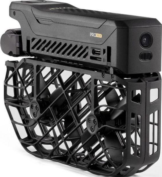 Uno scooter subacqueo nero con due eliche e una telecamera.