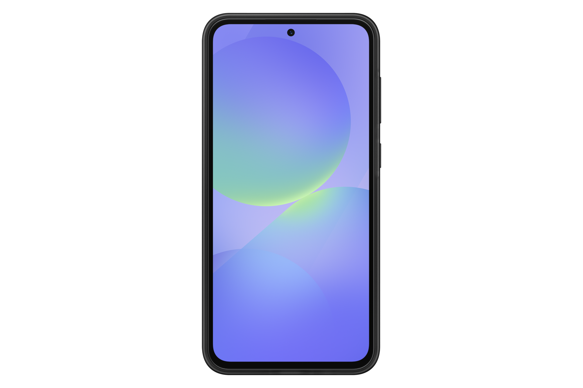 Smartfon wyświetlający niebiesko-zielony wzór fal na ekranie.