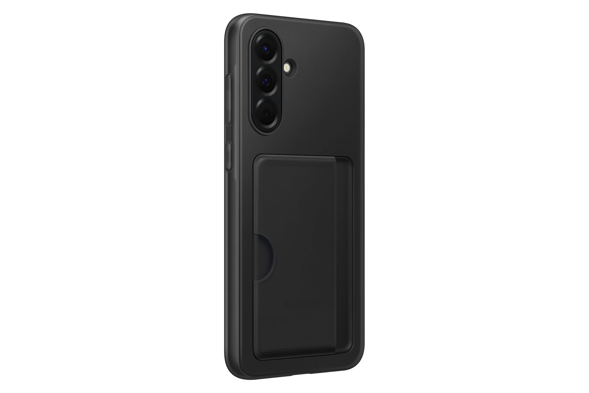 Czarne etui na telefon z uchwytem na karty i obiektywami.