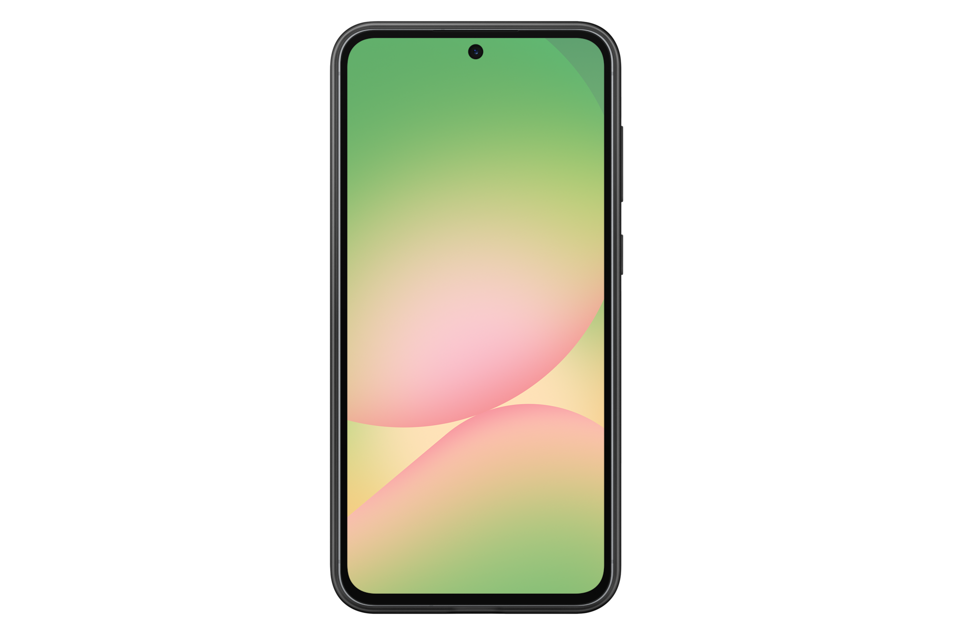 Smartfon wyświetlający gradient od zieleni do różu na ekranie.