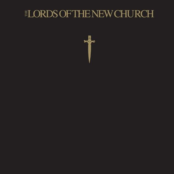 Goldener Schriftzug "THE LORDS OF THE NEW CHURCH" über einem goldenen Dolch-Symbol.