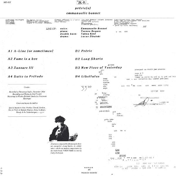 Ein Plakat mit Songtiteln und Besetzung für "prérie(s)" von Emmanuelle Bonnet.