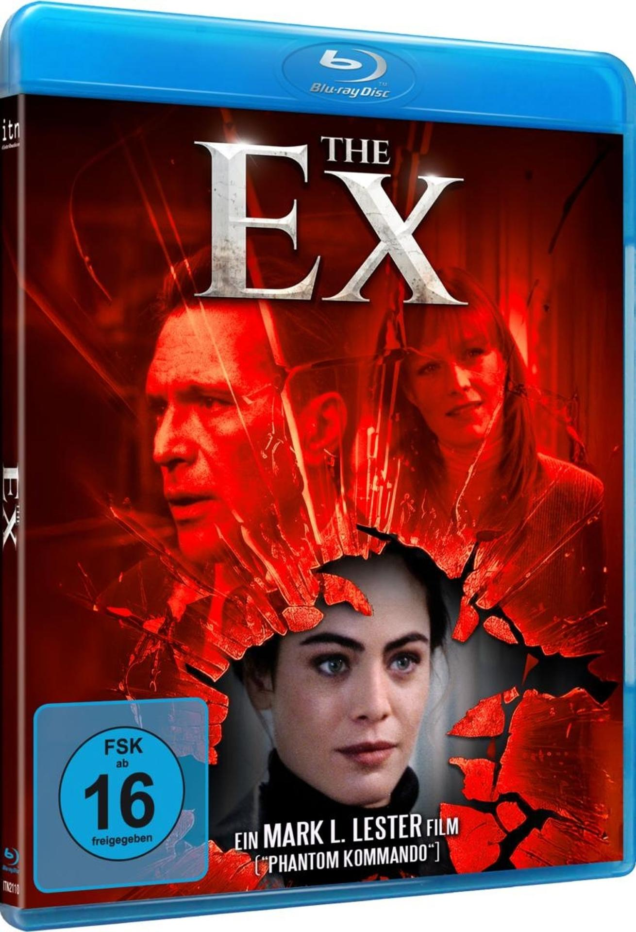 Blu-ray Cover: "The Ex" mit drei Gesichtern vor rotem Hintergrund, FSK 16.