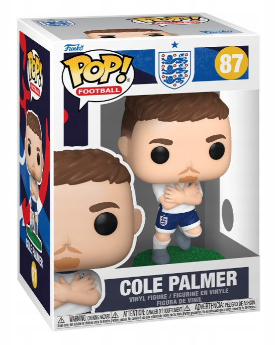 Figurka Funko Pop Cole Palmer w pudełku z herbem Anglii.