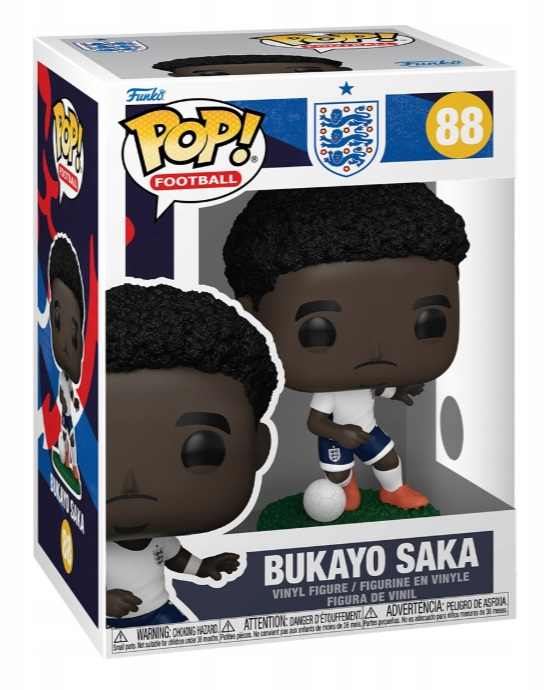 Figurka winylowa Funko Pop Bukayo Saka w stroju Anglii z piłką nożną.