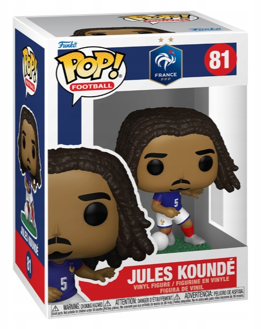 Figurka Funko Pop! Piłkarz Jules Koundé w stroju Francji z piłką.