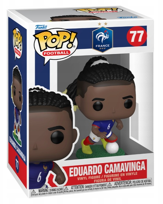 Figurka Funko Pop Eduardo Camavinga w koszulce Francji gra w piłkę nożną.