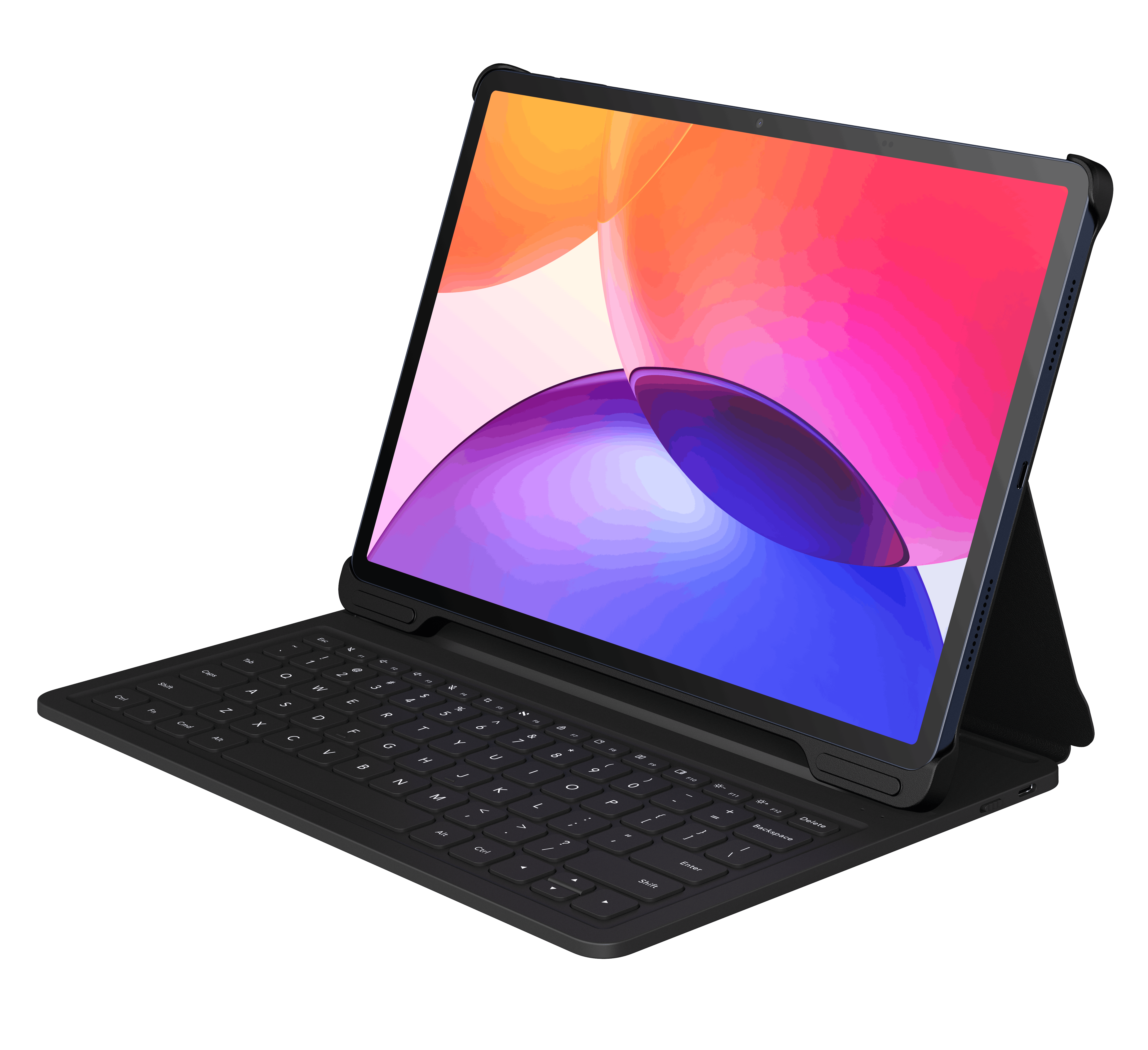 Renkli arka plana sahip klavyeli bir tablet gösterilmektedir.