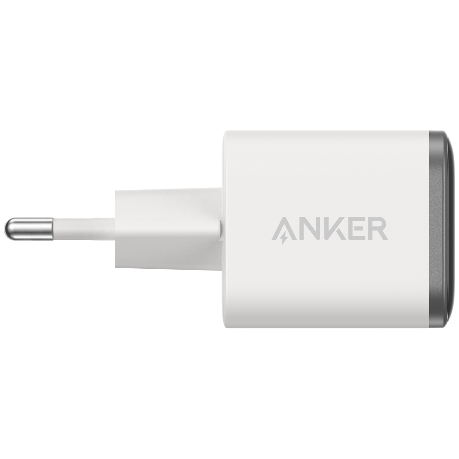 White Anker USB charger with a silver tip and grey trim.