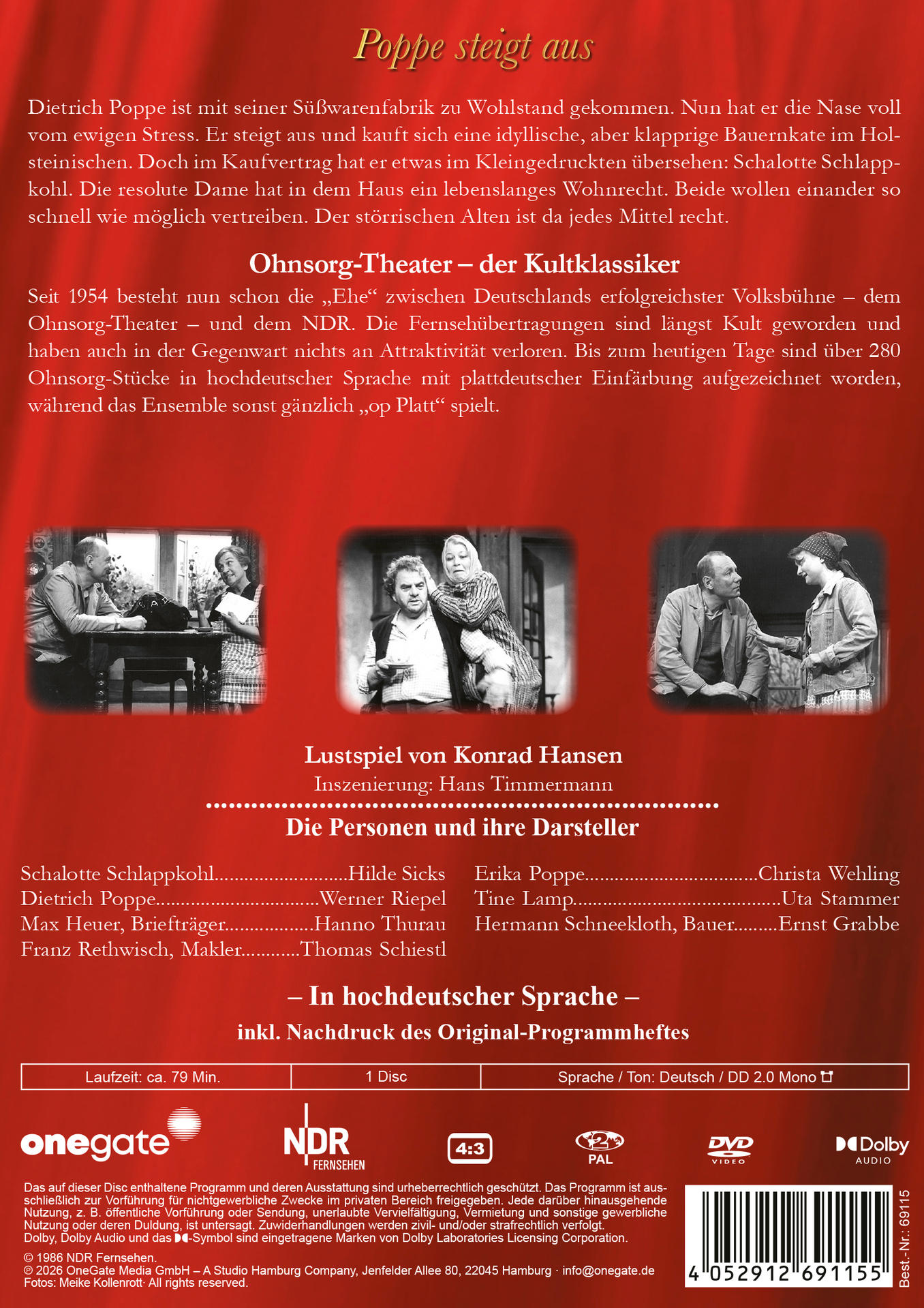 DVD-Cover mit Titel, Schauspielern und Beschreibung des Lustspiels „Poppe steigt aus“.