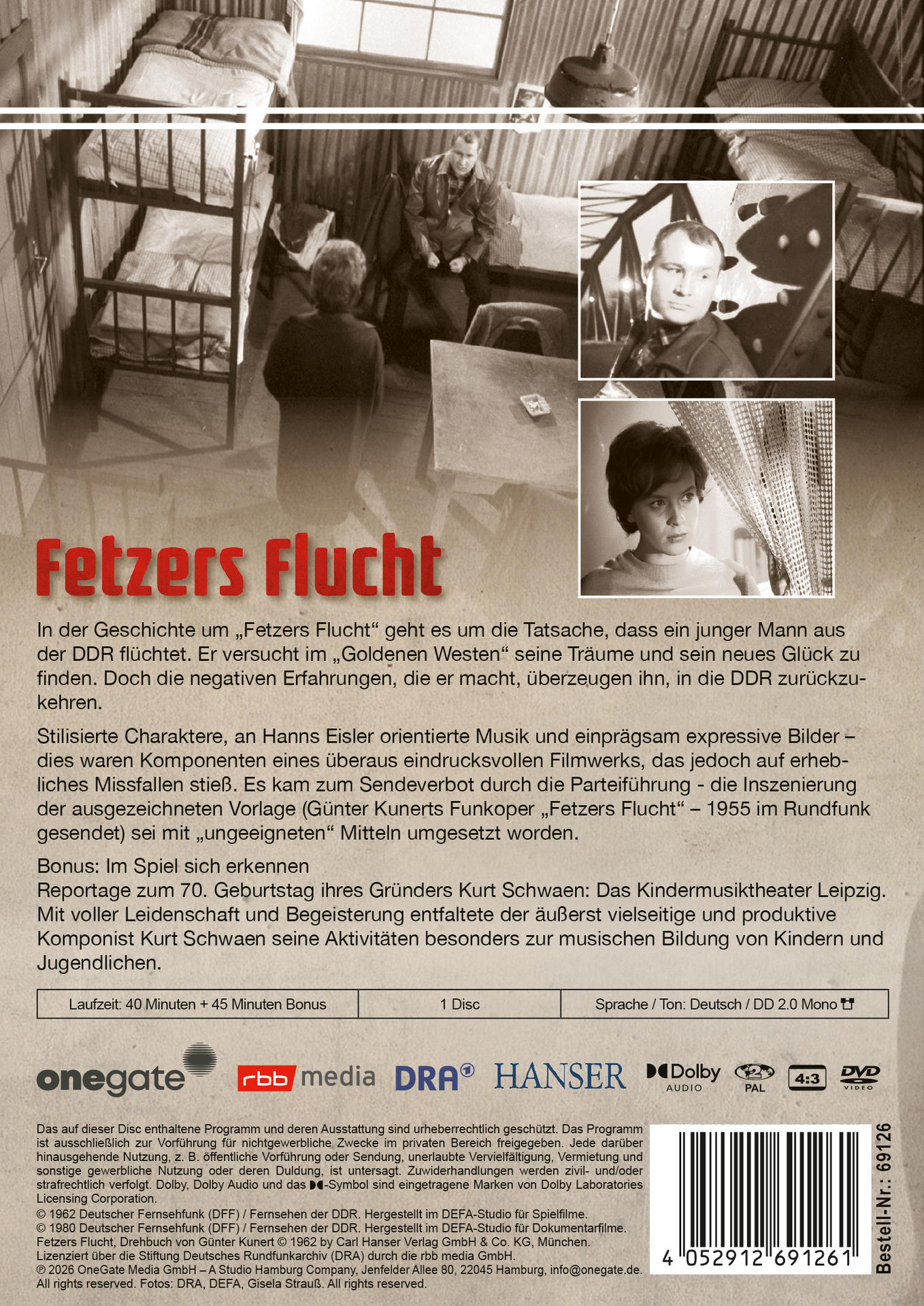 Filmplakat "Fetzers Flucht" mit Schwarz-Weiß-Bildern von Darstellern und Text.