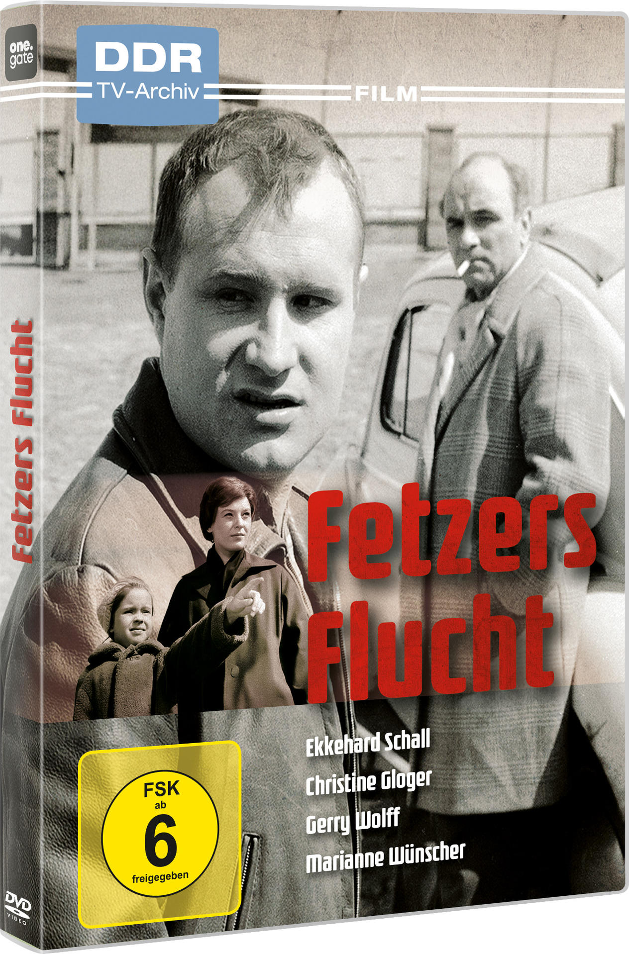DVD-Cover: Zwei Männer, eine Frau und ein Kind vor einem Auto. Titel: Fetzer's Flucht.