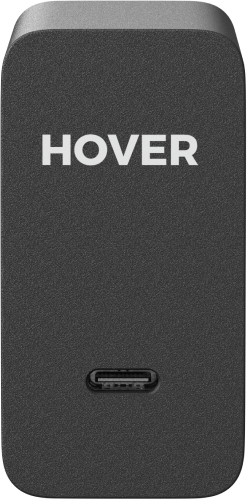 Schwarzes Rechteck mit abgerundeten Ecken, "HOVER" oben, USB-C-Anschluss unten.