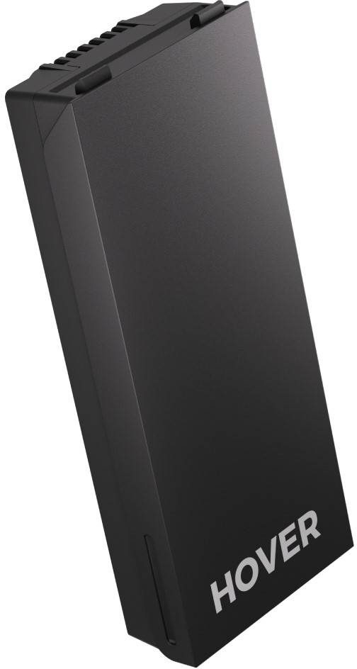 Un objet rectangulaire noir avec le mot HOVER en lettres blanches.