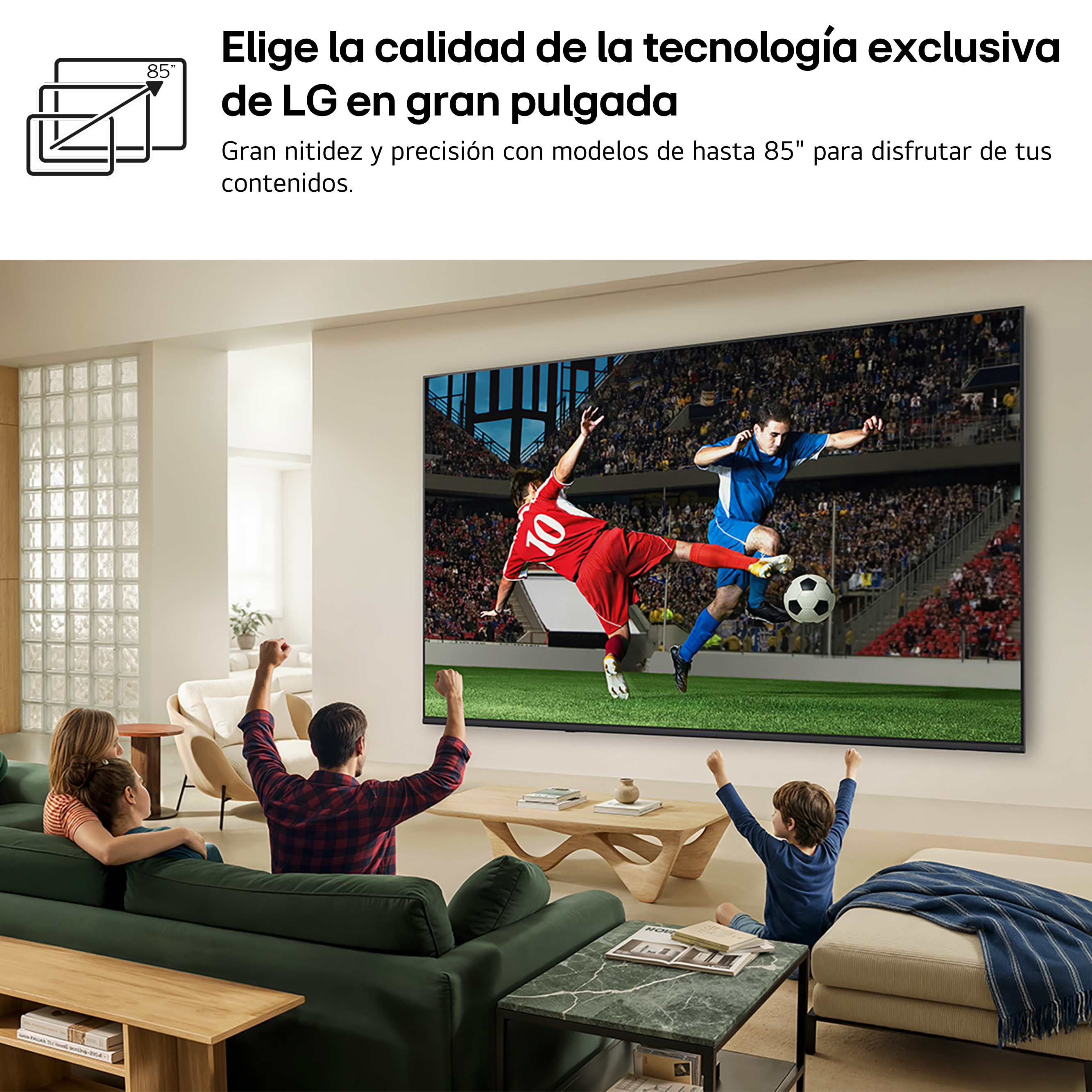 Elige la calidad de la tecnología exclusiva de LG en gran pulgada. Gran nitidez y precisión con modelos de hasta 85" para disfrutar de tus contenidos.