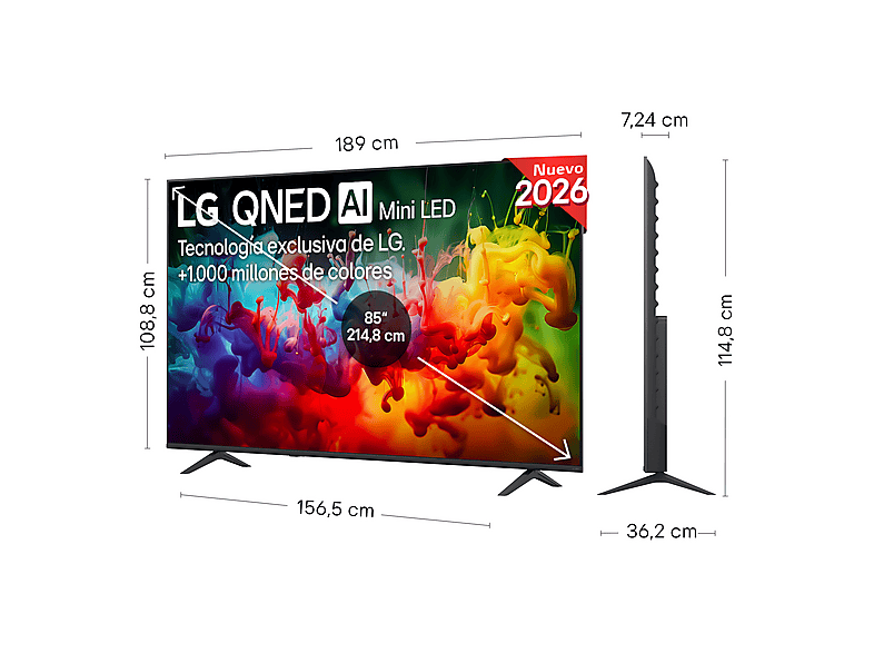 TV QNED Mini LED 85" - LG 85QNED72B6A, UHD 4K, Procesador Inteligente α7 AI Processor 4K Gen9, Smart TV, DVB-T2 (H.265), Negro – imagen 2