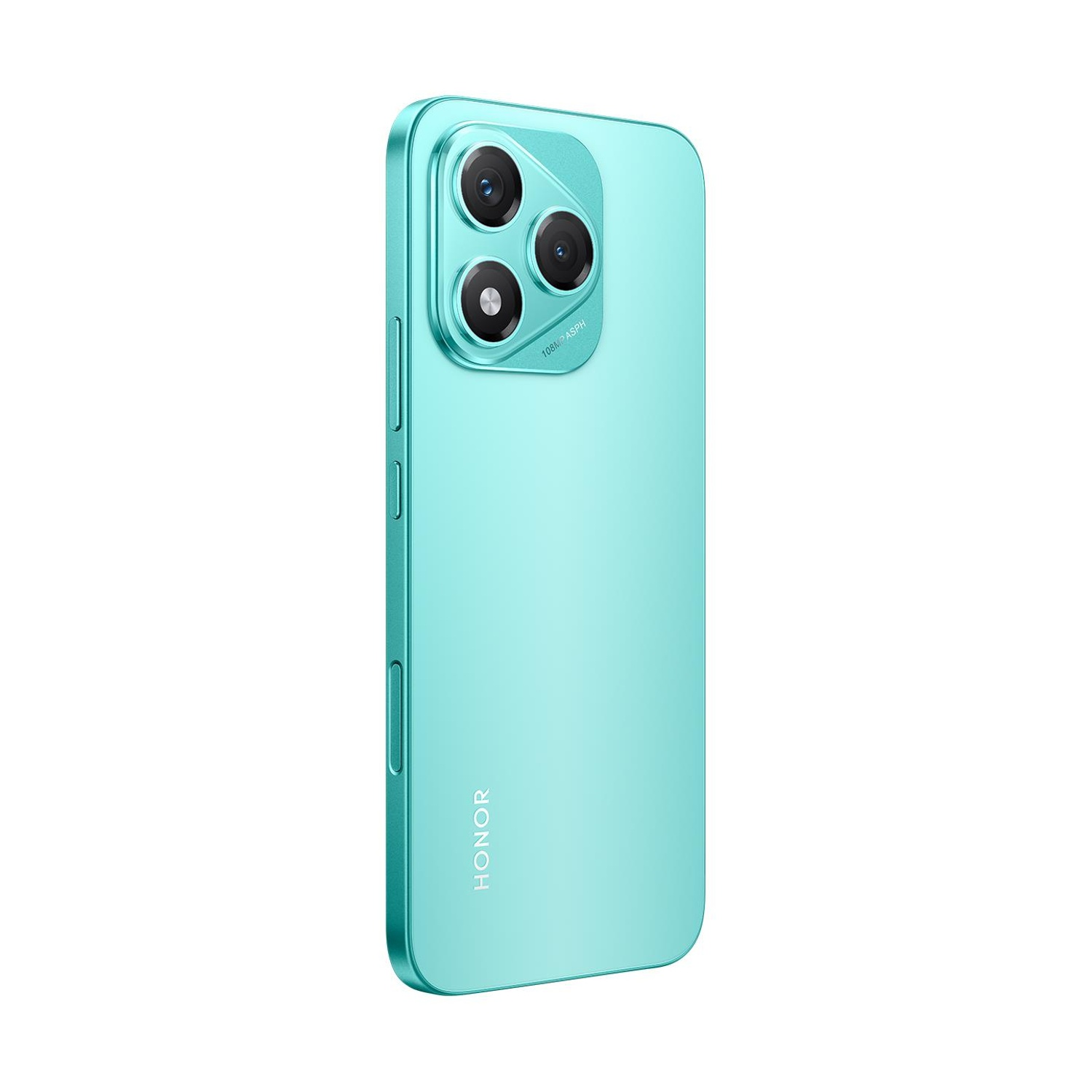 Uno smartphone turchese con tre fotocamere e il logo HONOR.