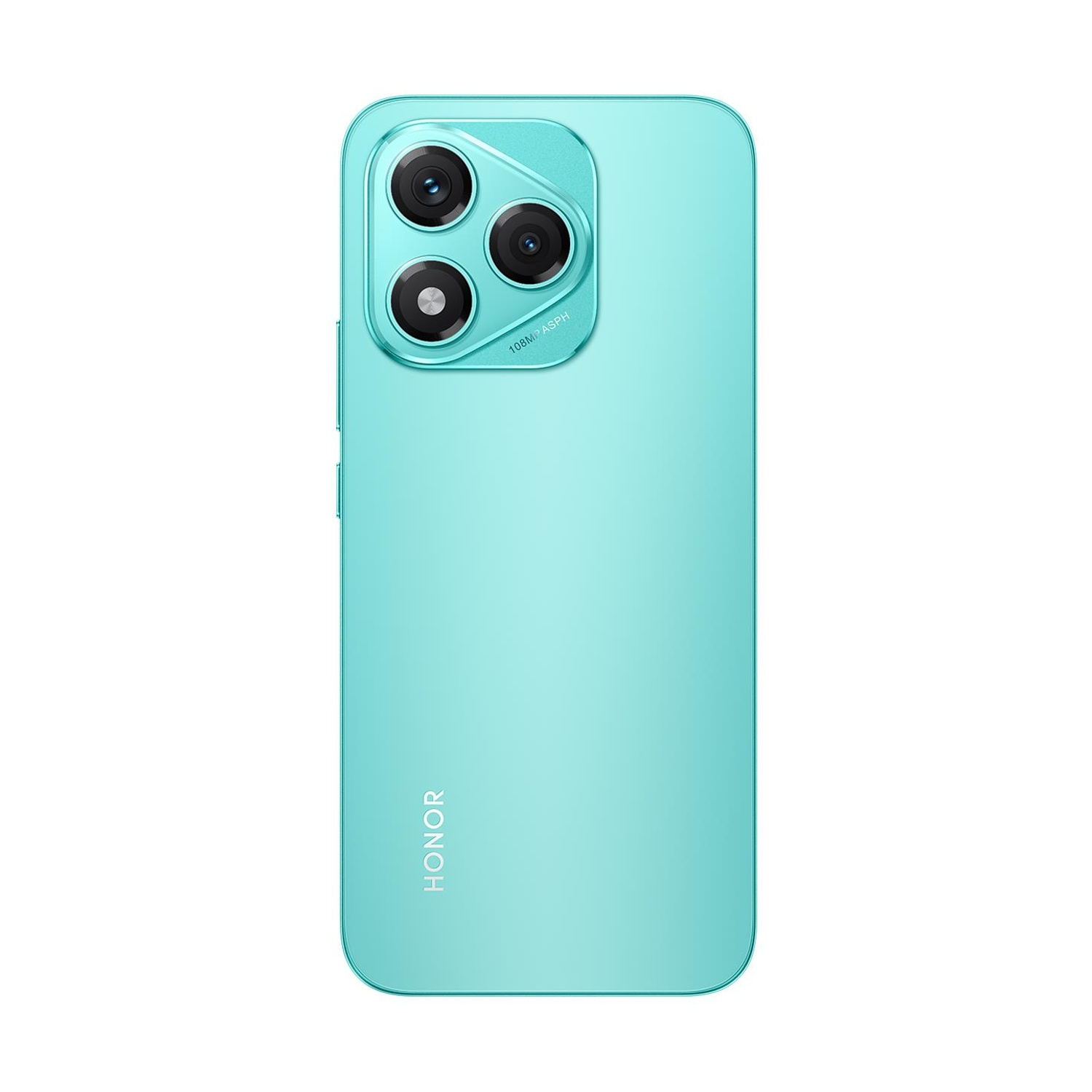 Uno smartphone turchese con tre fotocamere e logo HONOR sul retro.