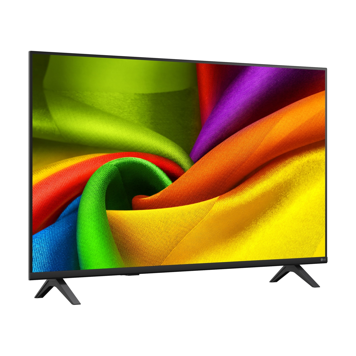 Un televisore moderno con un motivo di tessuto colorato sullo schermo.