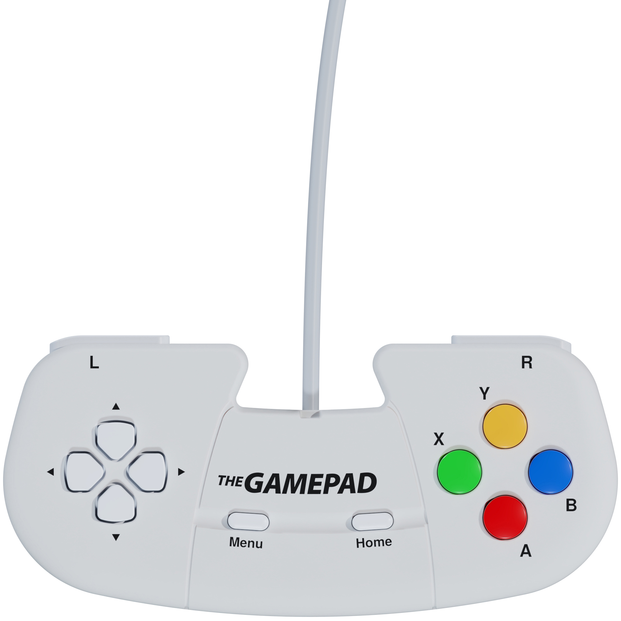Ein weißer Controller mit Steuerkreuz, A/B/X/Y-Tasten, Menü- und Home-Buttons.