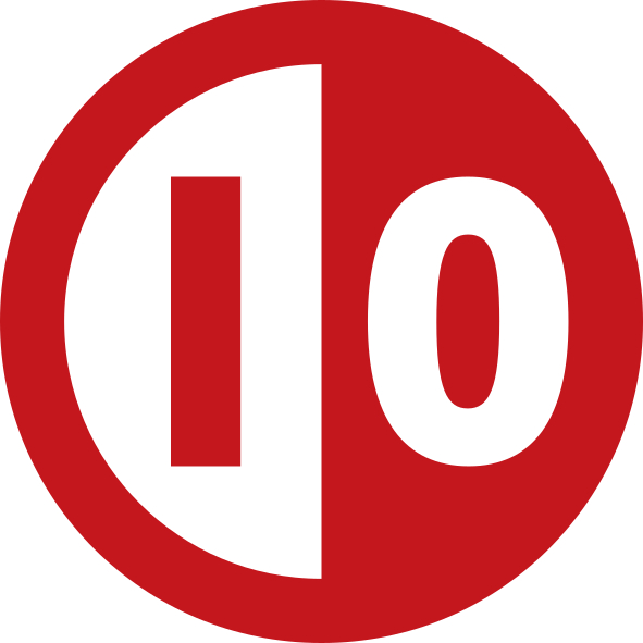 Ein roter Kreis mit weißen Ziffern 1 und 0, die die Zahl 10 bilden.