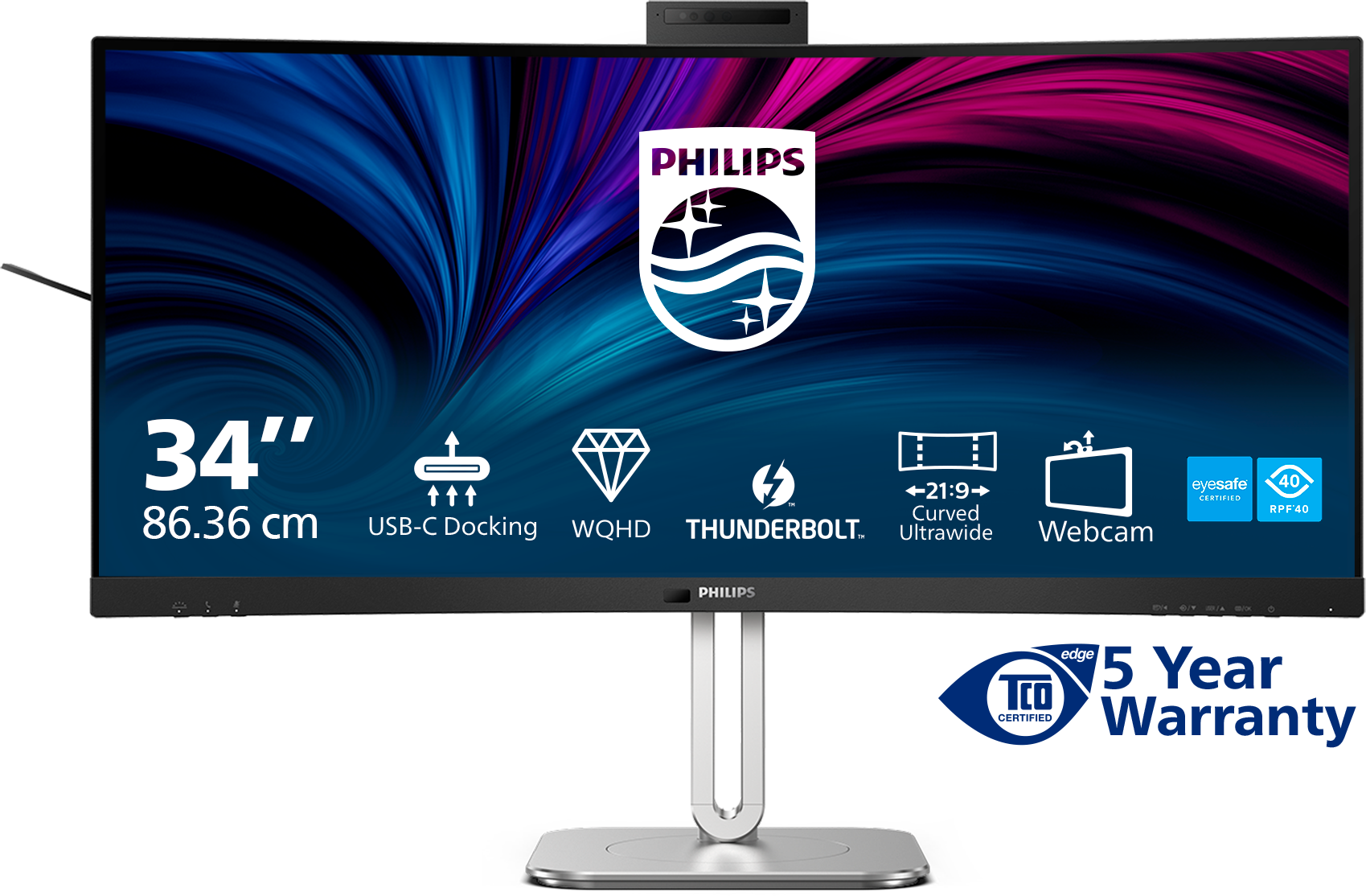 Ein 34-Zoll-Ultrawide-Monitor mit USB-C-Docking, WQHD, Thunderbolt und Webcam.