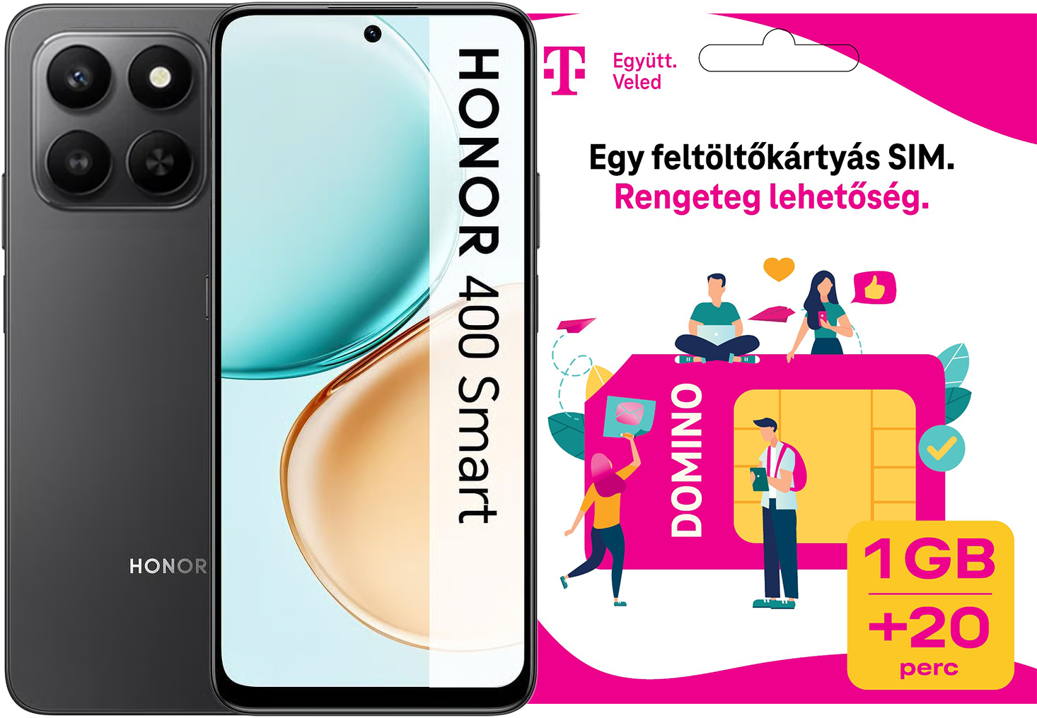 HONOR 400 SMART 5G DS 4/128 GB DualSIM Fekete Kártyafüggetlen Okostelefon + Telekom Domino SIM