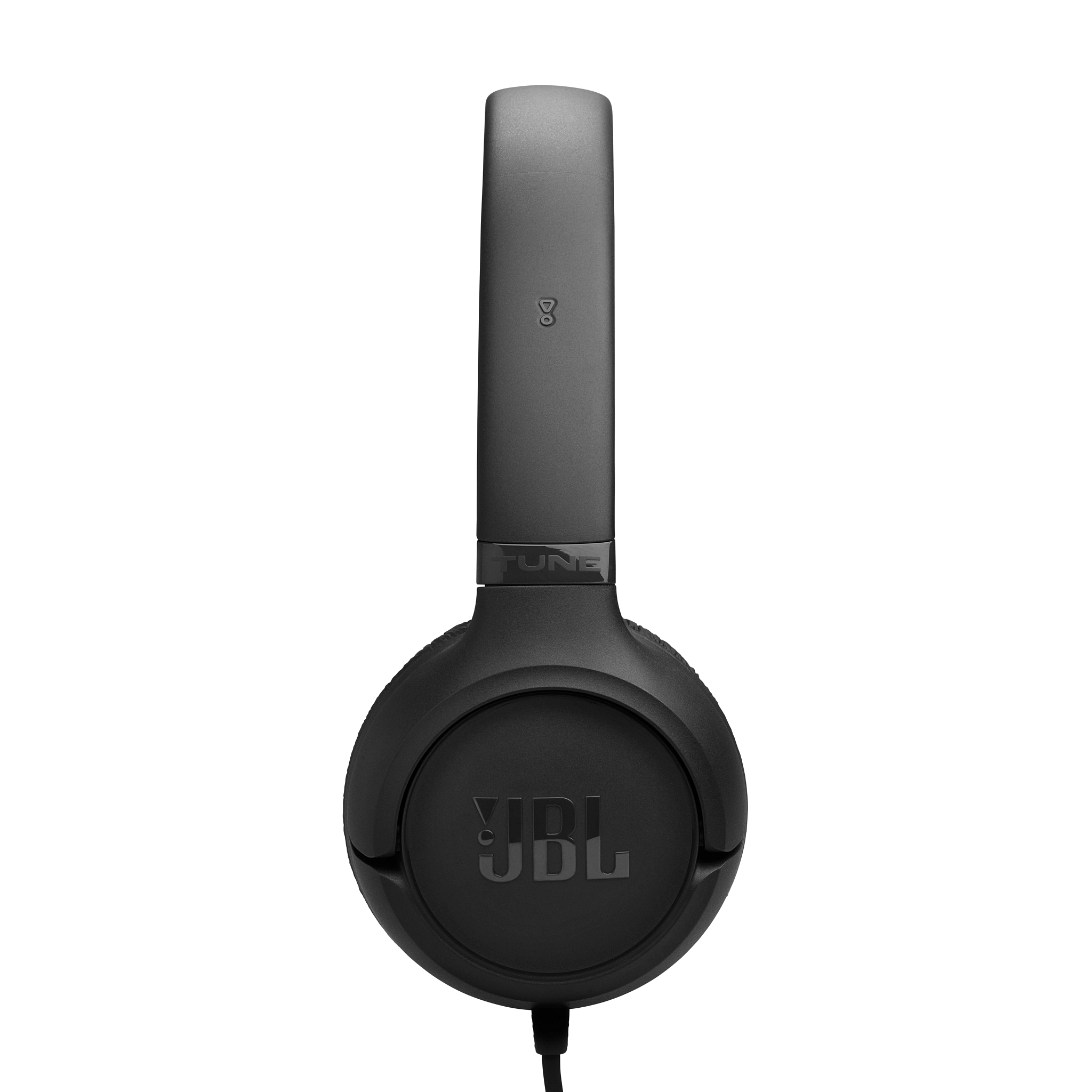 Schwarze JBL-Kopfhörer mit Logo auf den Ohrmuscheln und Kabel.