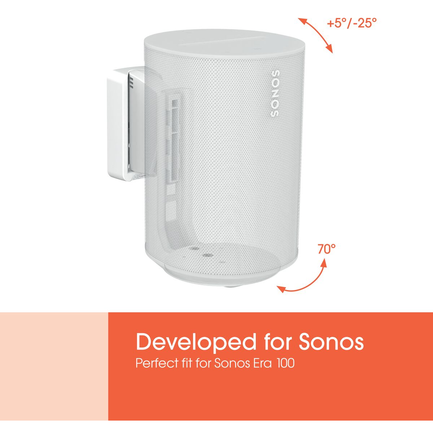 Een witte Sonos Era 100 luidsprekerbeugel met hoekindicaties.