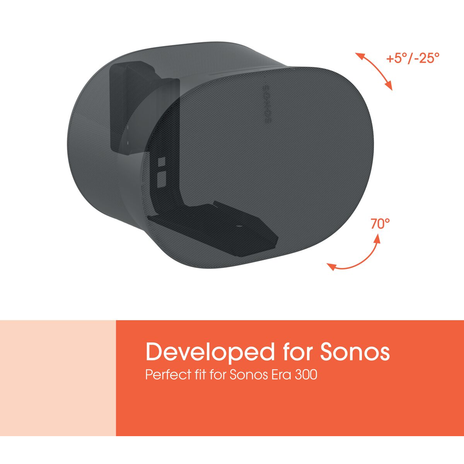 Gray speaker mount with angles for tilt and swivel adjustment.