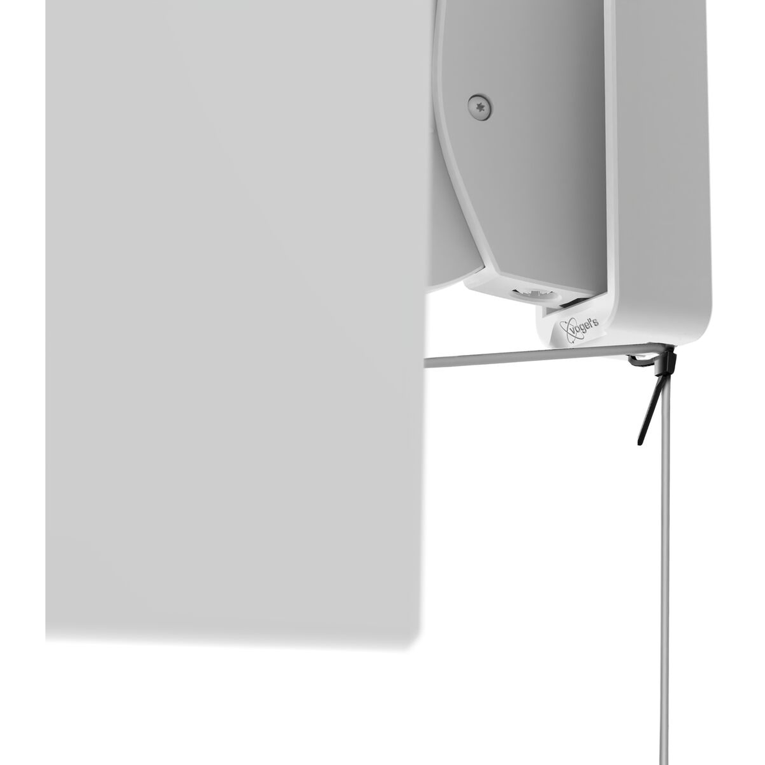 A white casing with a metal rod and a black hook.