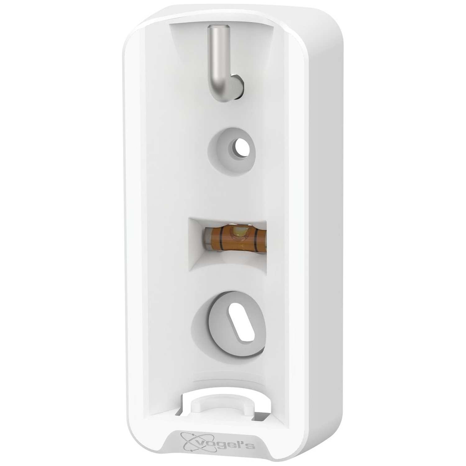 Un accessoire de fixation murale blanc avec niveau et crochet intégrés.