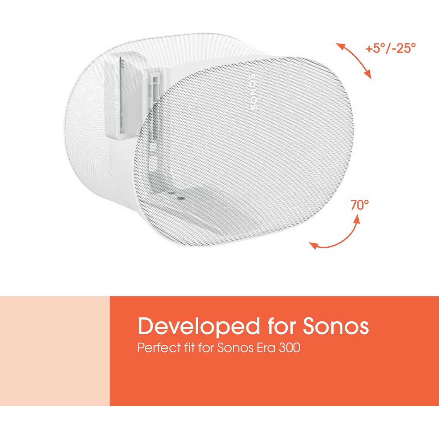 White Sonos Era 300 speaker mount with angle indicators.