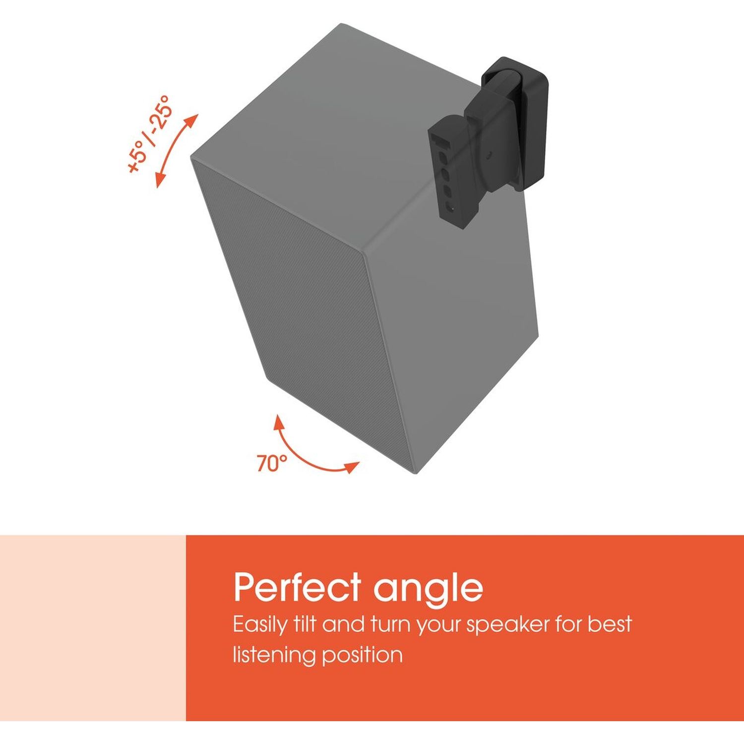 Haut-parleur gris avec support, réglable +5°/-25° et 70°.