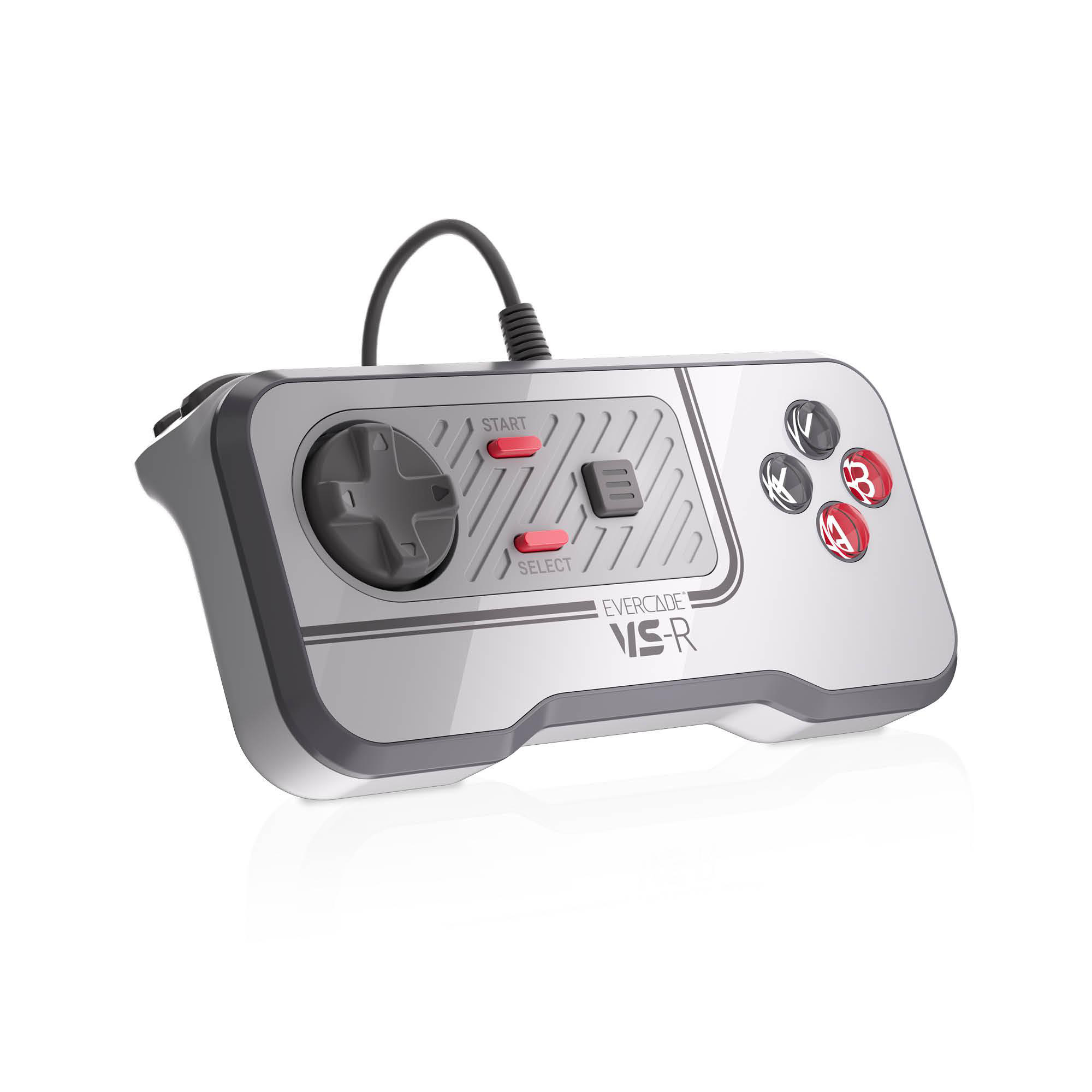 Ein silberner und grauer Controller mit Kabel, Steuerkreuz, Start- und Select-Tasten.
