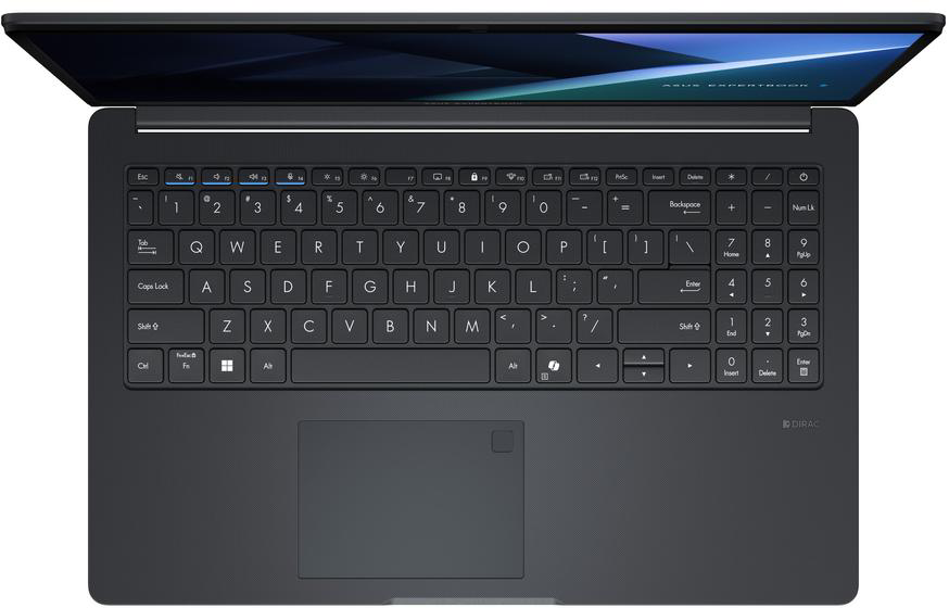 Sötétszürke laptop nyitott képernyővel, billentyűzettel és érintőpaddal.