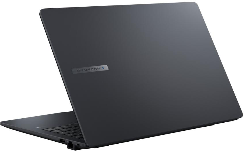 Sötétszürke Asus Expertbook laptop, nyitott, billentyűzet látható.