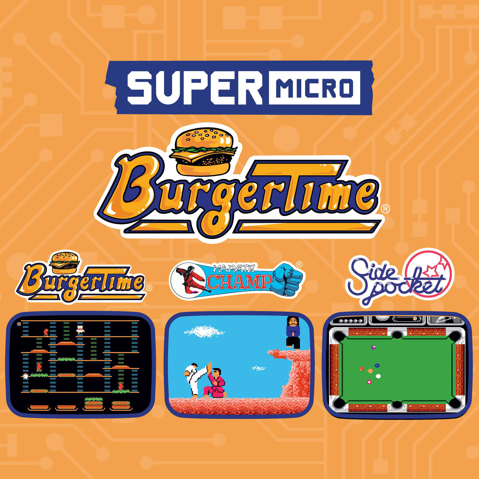 Super Micro BurgerTime Spiele mit Karate Champ und Pool.