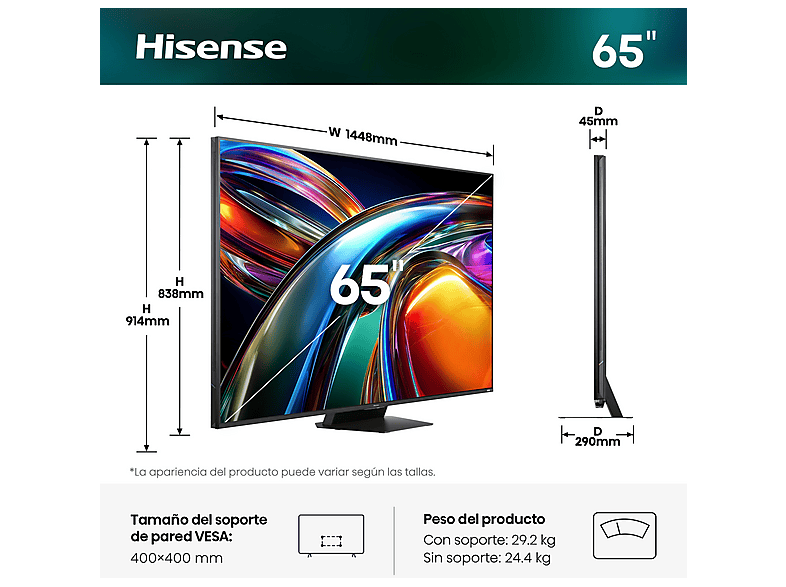 Hisense 65UR9S 165,1 cm (65") 4K Ultra HD Smart TV Wifi Gris 3500 cd / m²