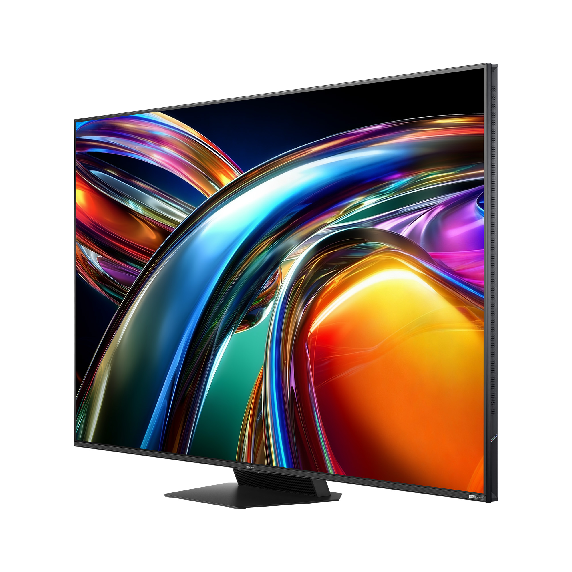Un televisor moderno que muestra una imagen abstracta y colorida en su pantalla.