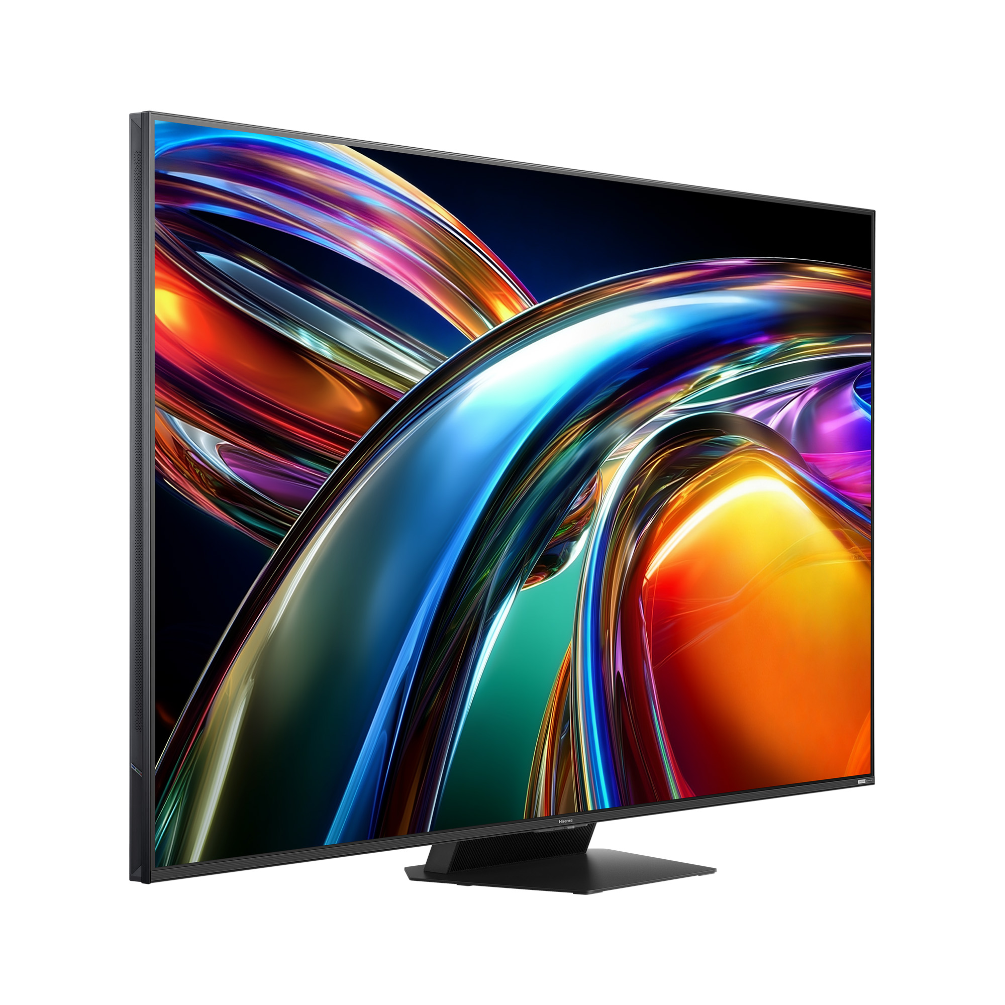 Un televisor moderno de pantalla plana que muestra una imagen abstracta y colorida.
