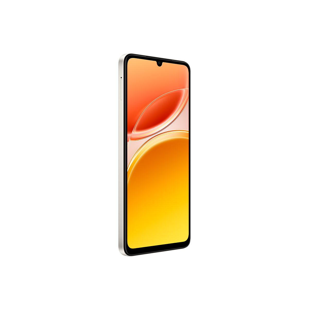 Ekranında turuncu ve sarı geçiş bulunan beyaz bir akıllı telefon.