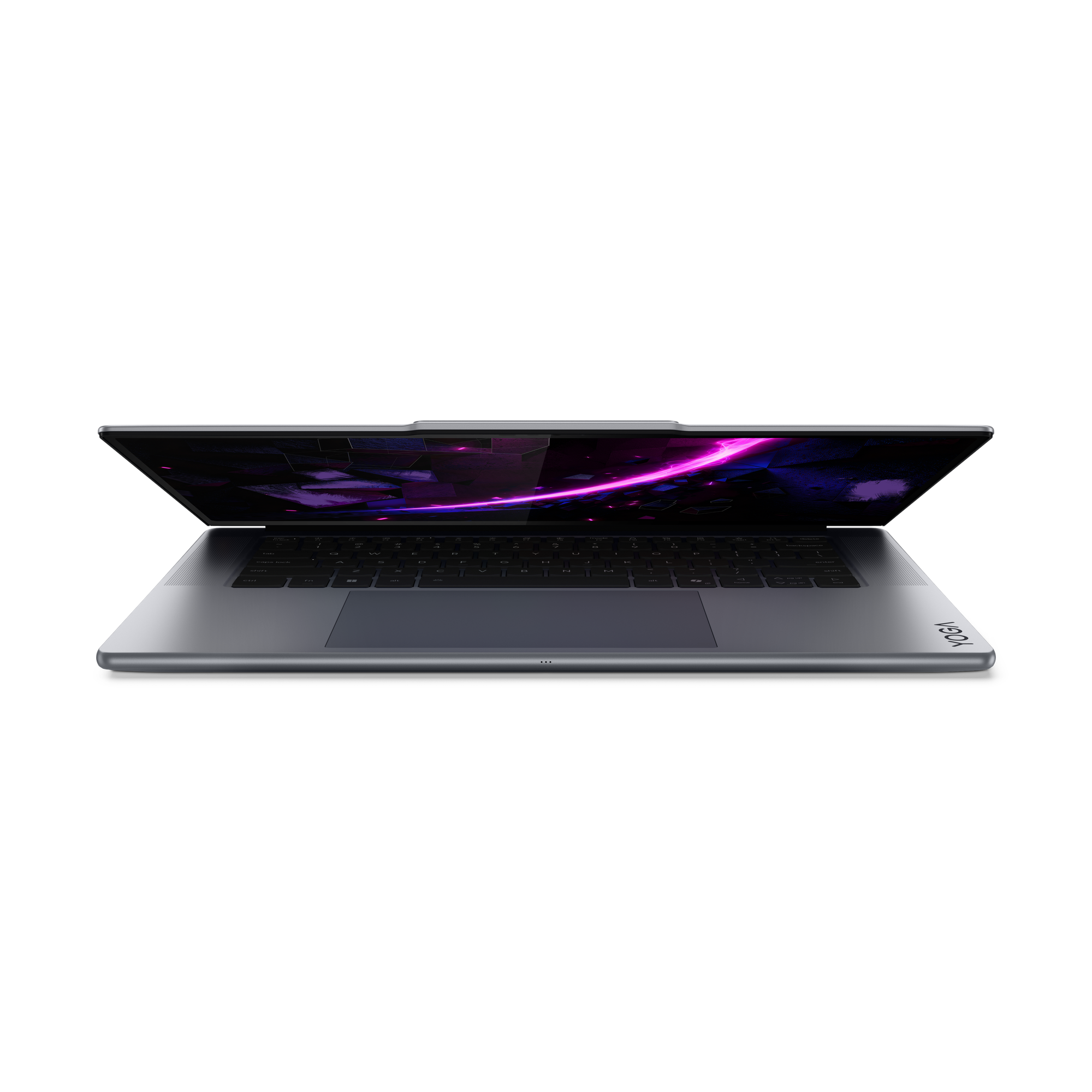 Ein geöffneter, silberner Laptop mit beleuchteter Tastatur und Bildschirmanzeige.