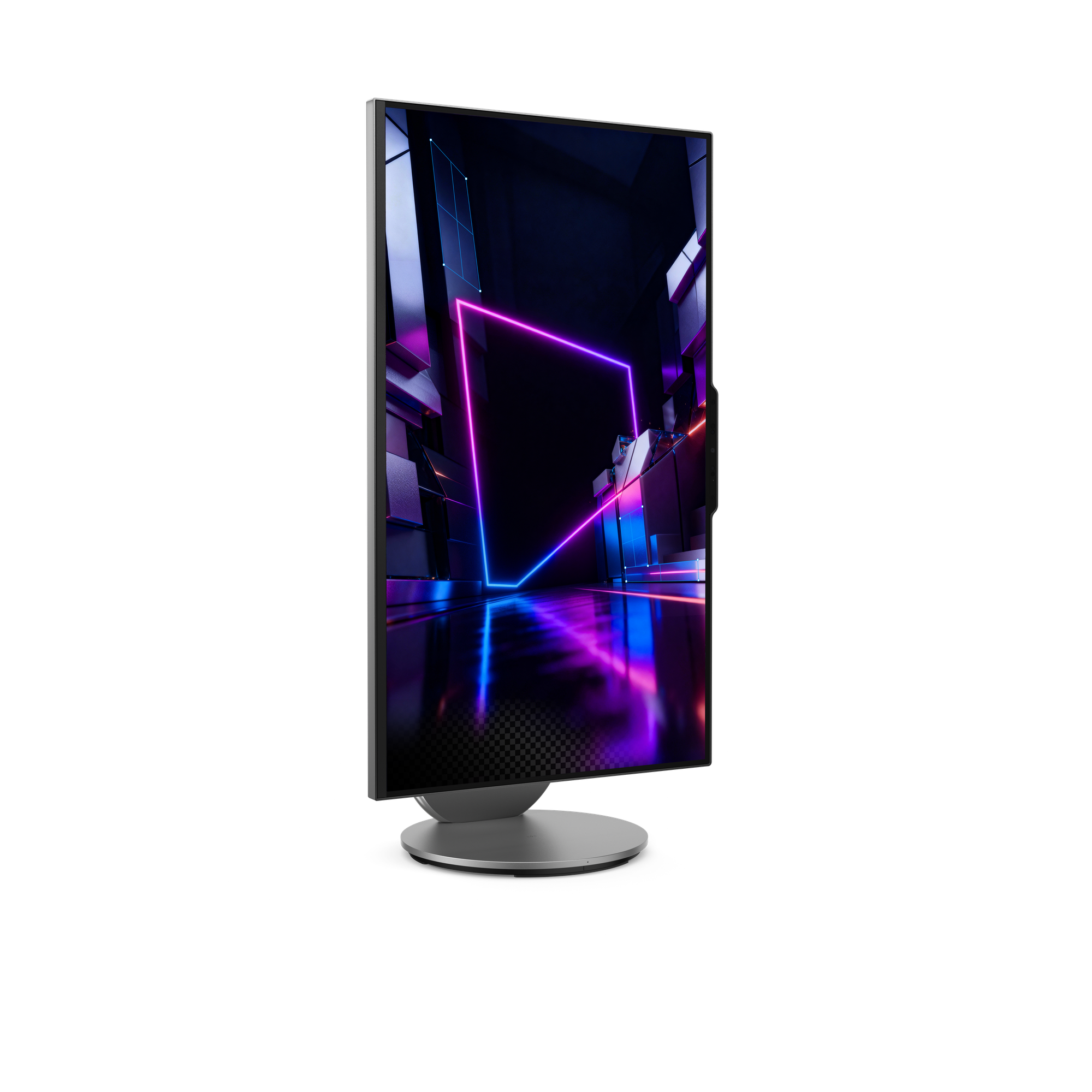 Ein moderner Monitor mit einem futuristischen Hintergrund aus Neonlicht.