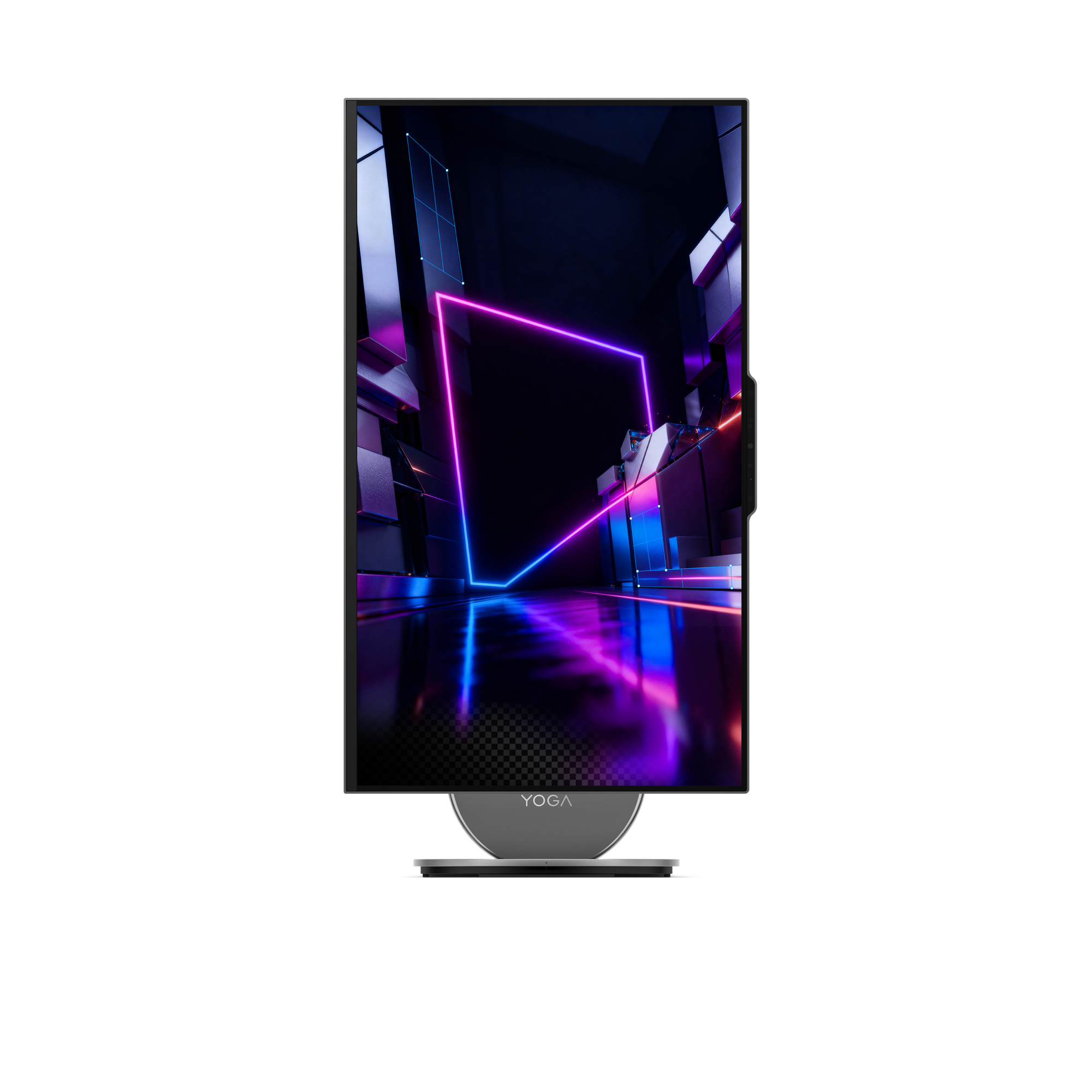 Ein Monitor zeigt eine dunkle, futuristische Straßenszene mit Neonlichtern.