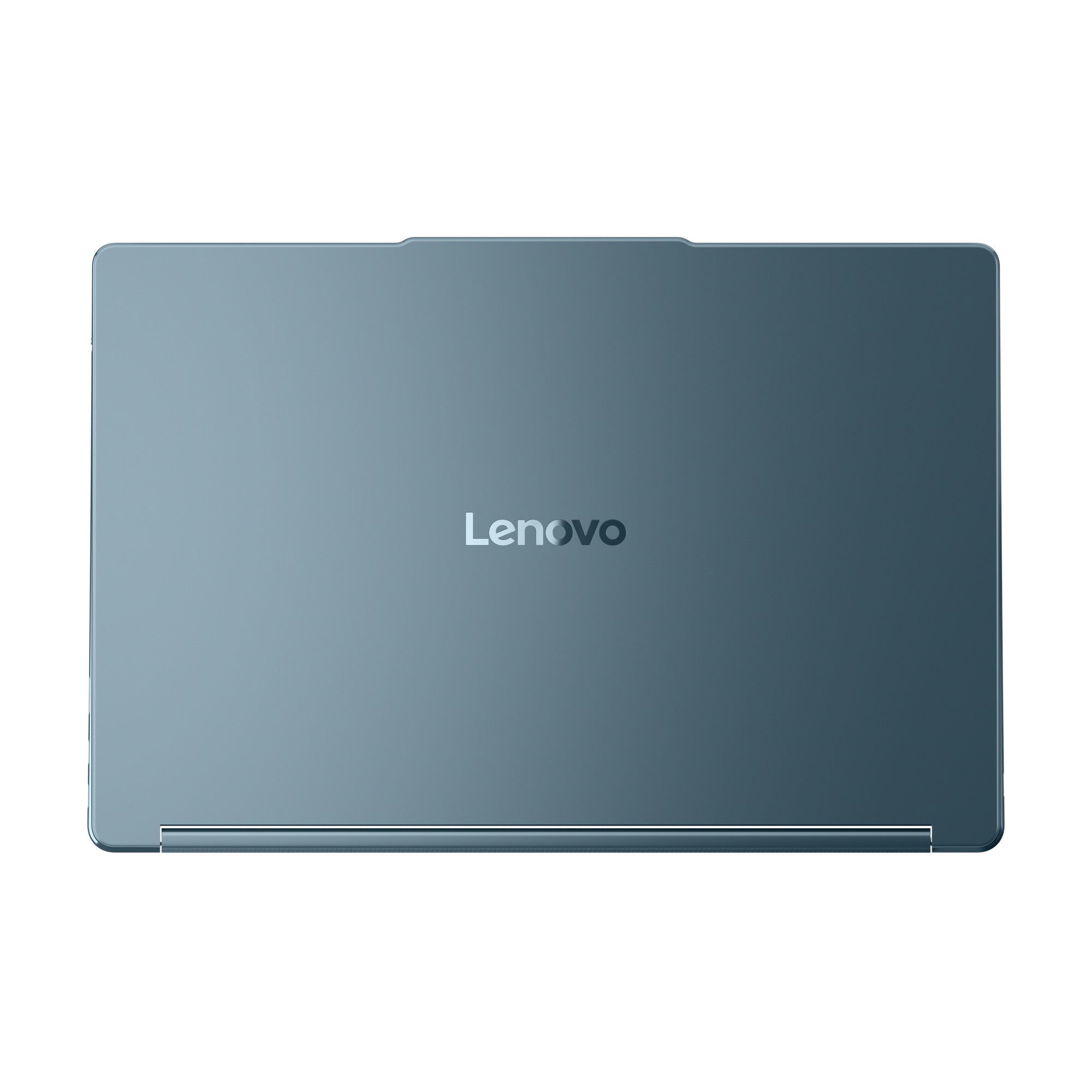 Geschlossener blauer Lenovo Laptop auf schwarzem Hintergrund.