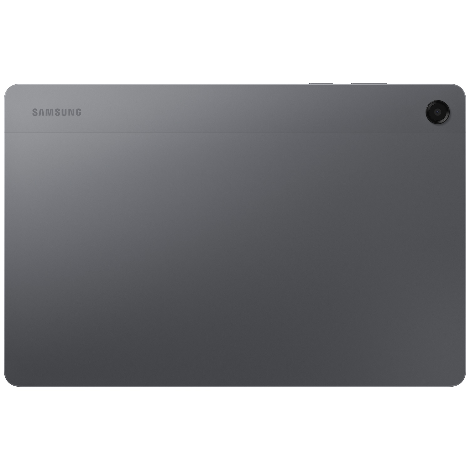 Arrière d'une tablette Samsung grise avec appareil photo et boutons.