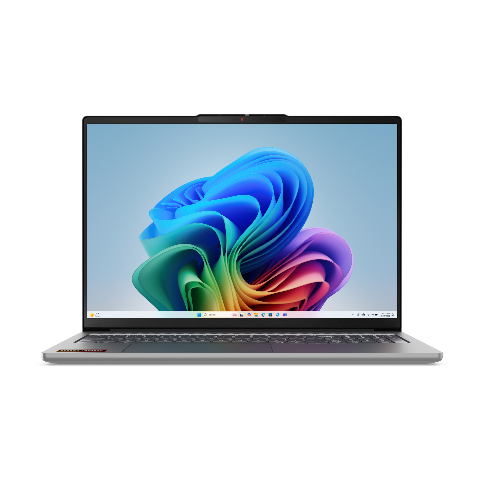 Ein offener Laptop mit einem bunten Hintergrundbild und einer Tastatur.